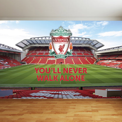 Liverpool FC Anfield Stadium Full Wall Mural - Main Stand Image (YNWA & Crest)