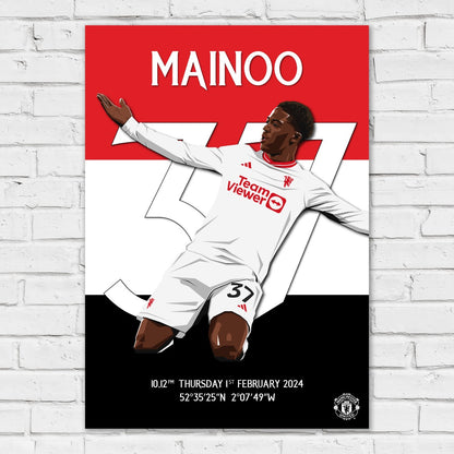 Manchester United FC Print - Mainoo 23/24 Wolves Goal Celebration Illustration Poster Football Wall Art