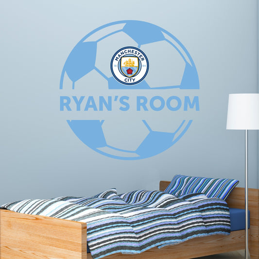 Manchester City Personalised Ball and Name Man City Crest Wall Sticker