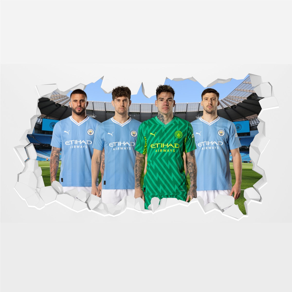 Manchester City Football Club - Defensive Four 23/24 Broken Wall Sticker + Bonus Decal Set