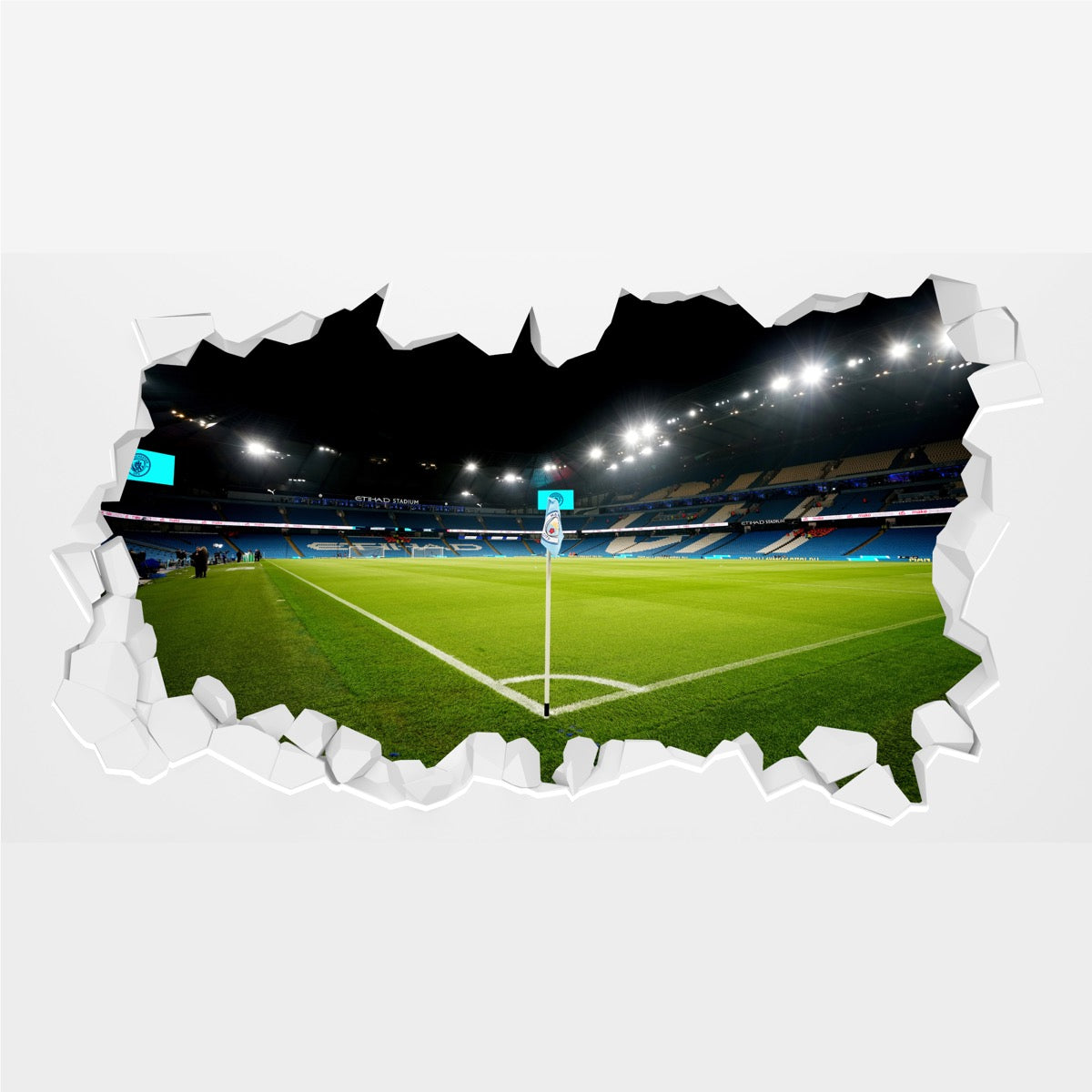 Manchester City Football Club - Night Time Corner Flag Broken Wall Sticker + Bonus Decal Set