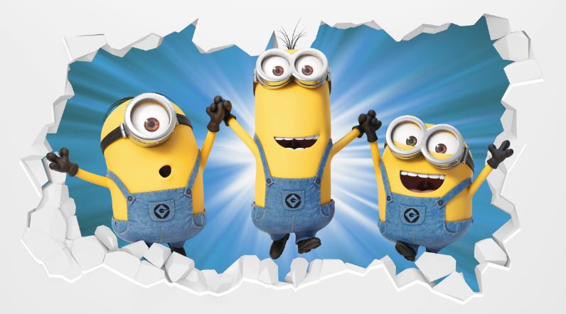 Despicable Me - 3 Minions Jumping Broken Wall Sticker