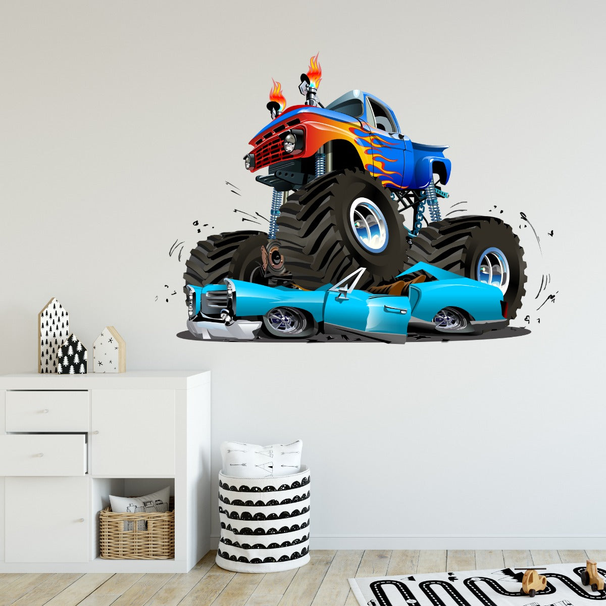 Monster Truck Wall Sticker - Truck Crushing Car