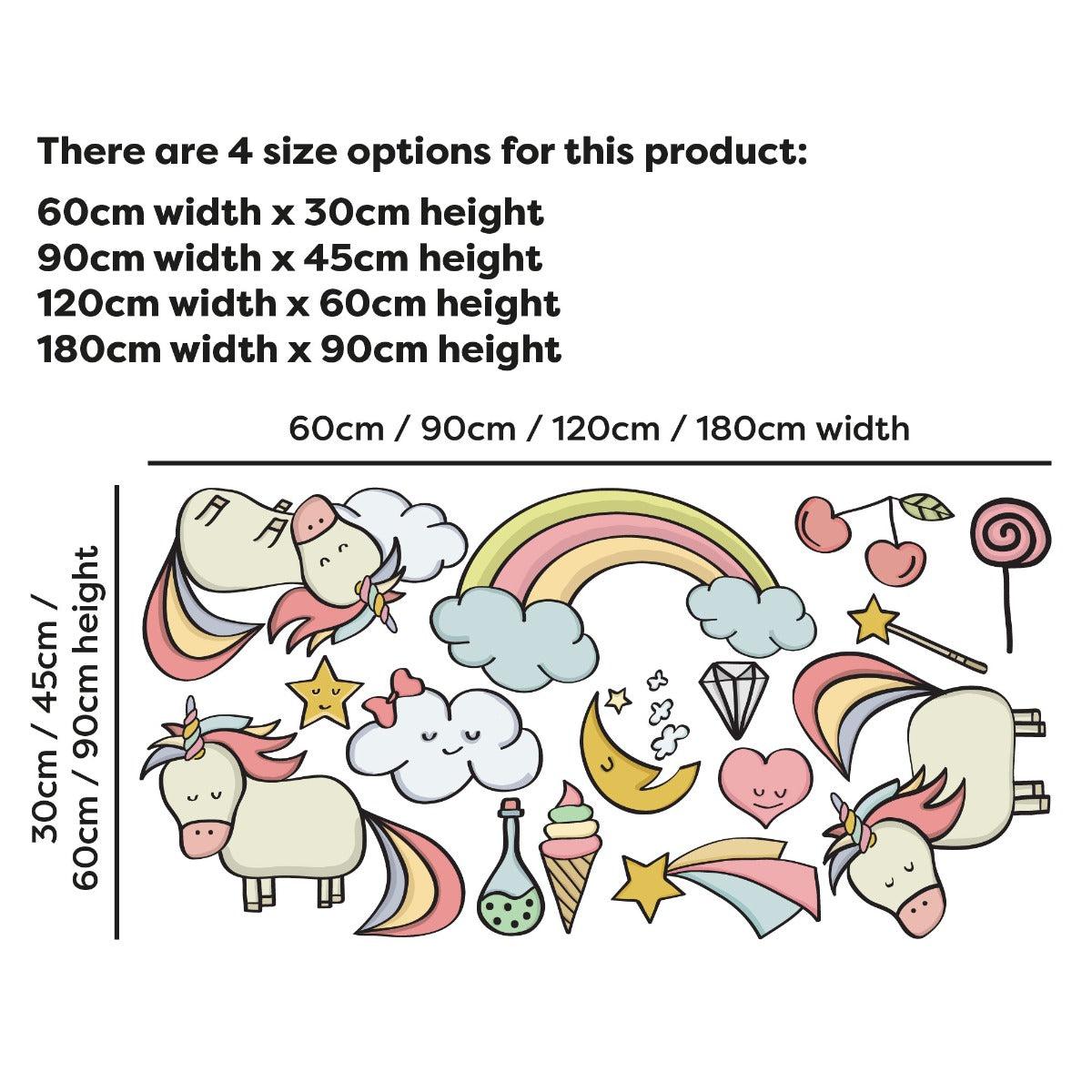 Nursery Wall Sticker - Cute Unicorn Wall Decal Set