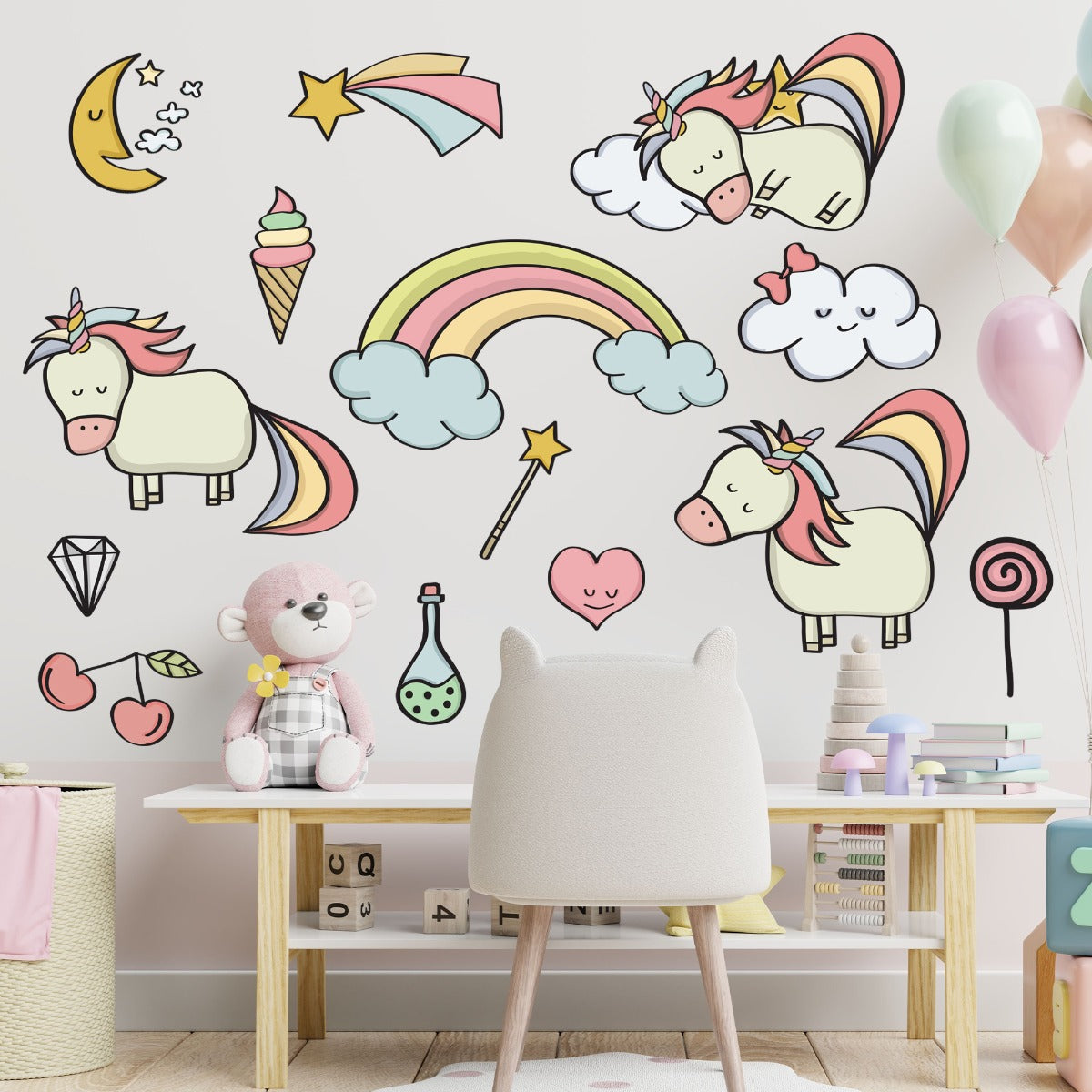 Nursery Wall Sticker - Cute Unicorn Wall Decal Set