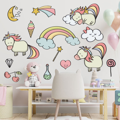 Nursery Wall Sticker - Cute Unicorn Wall Decal Set