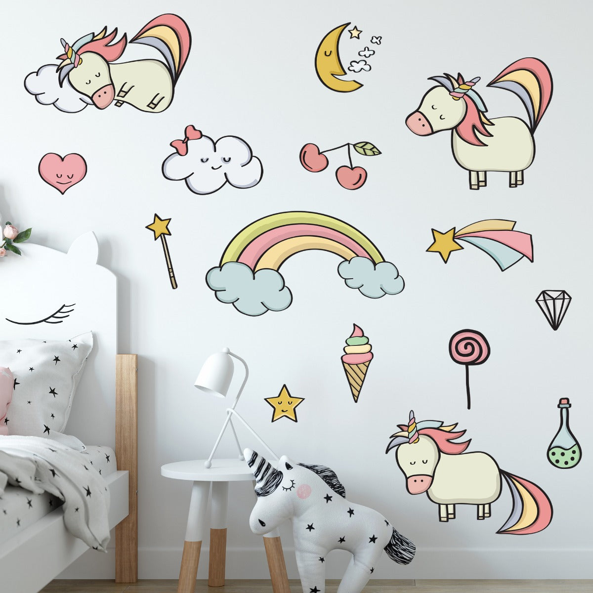 Nursery Wall Sticker - Cute Unicorn Wall Decal Set