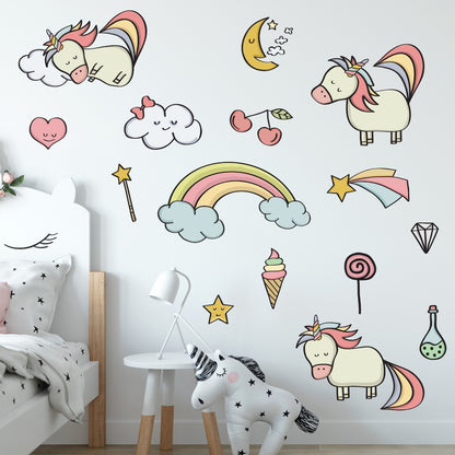 Nursery Wall Sticker - Cute Unicorn Wall Decal Set
