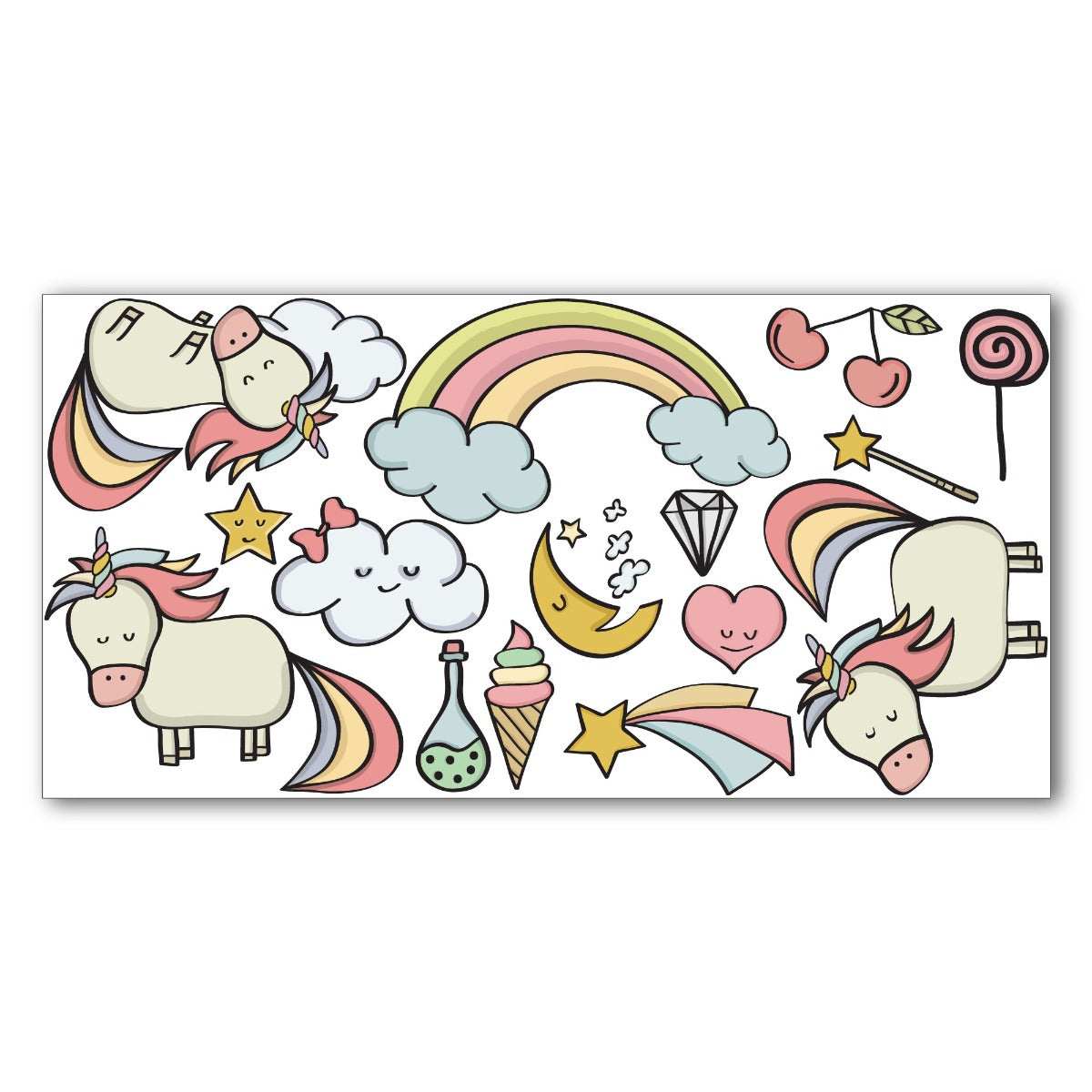 Nursery Wall Sticker - Cute Unicorn Wall Decal Set
