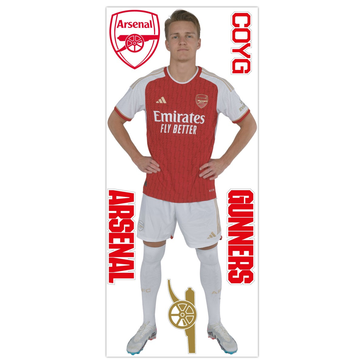 Arsenal FC - Martin Odegaard 23-24 Player Wall Sticker + Gunners Decal Set