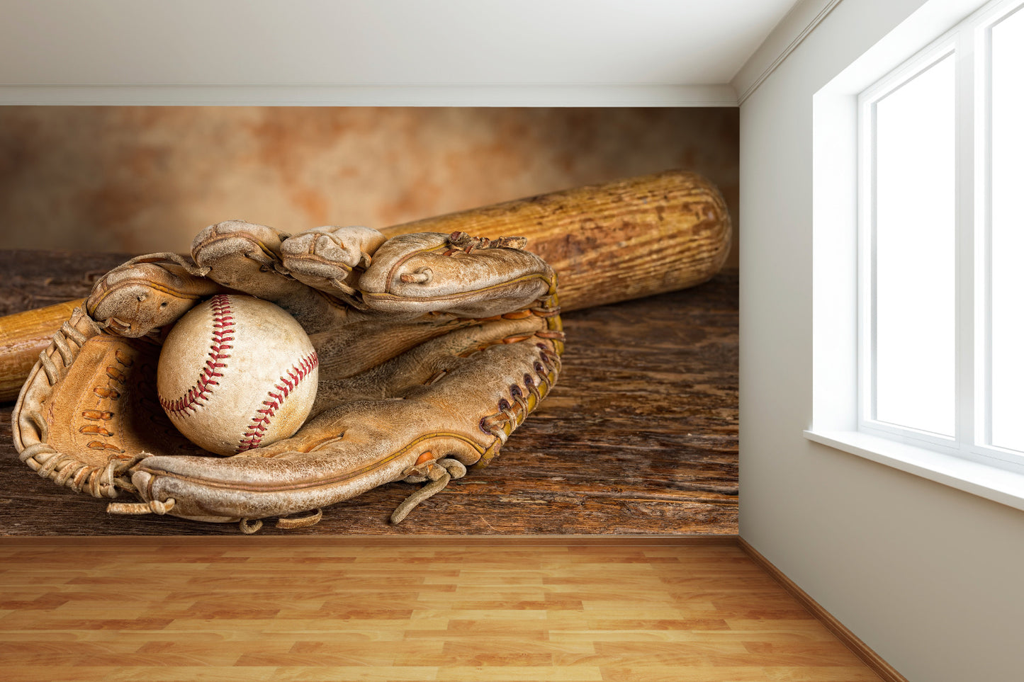 Old Baseball Glove, Bat & Ball Wall Mural