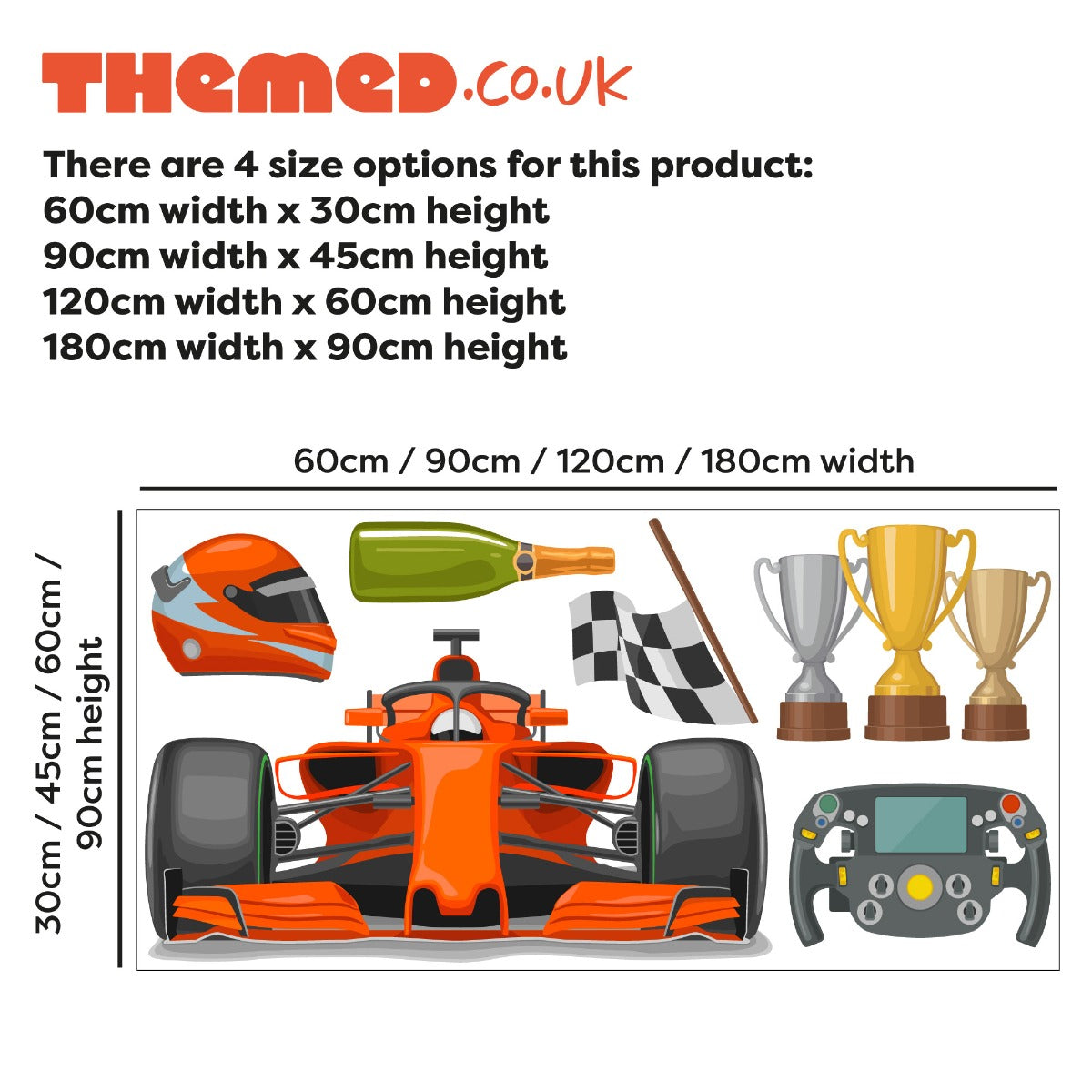 Car Wall Sticker - Orange Sports Car Racing Icons Decal Set