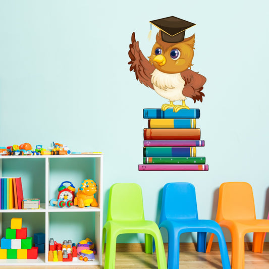 Owl on Stack of Books Kids Wall Sticker