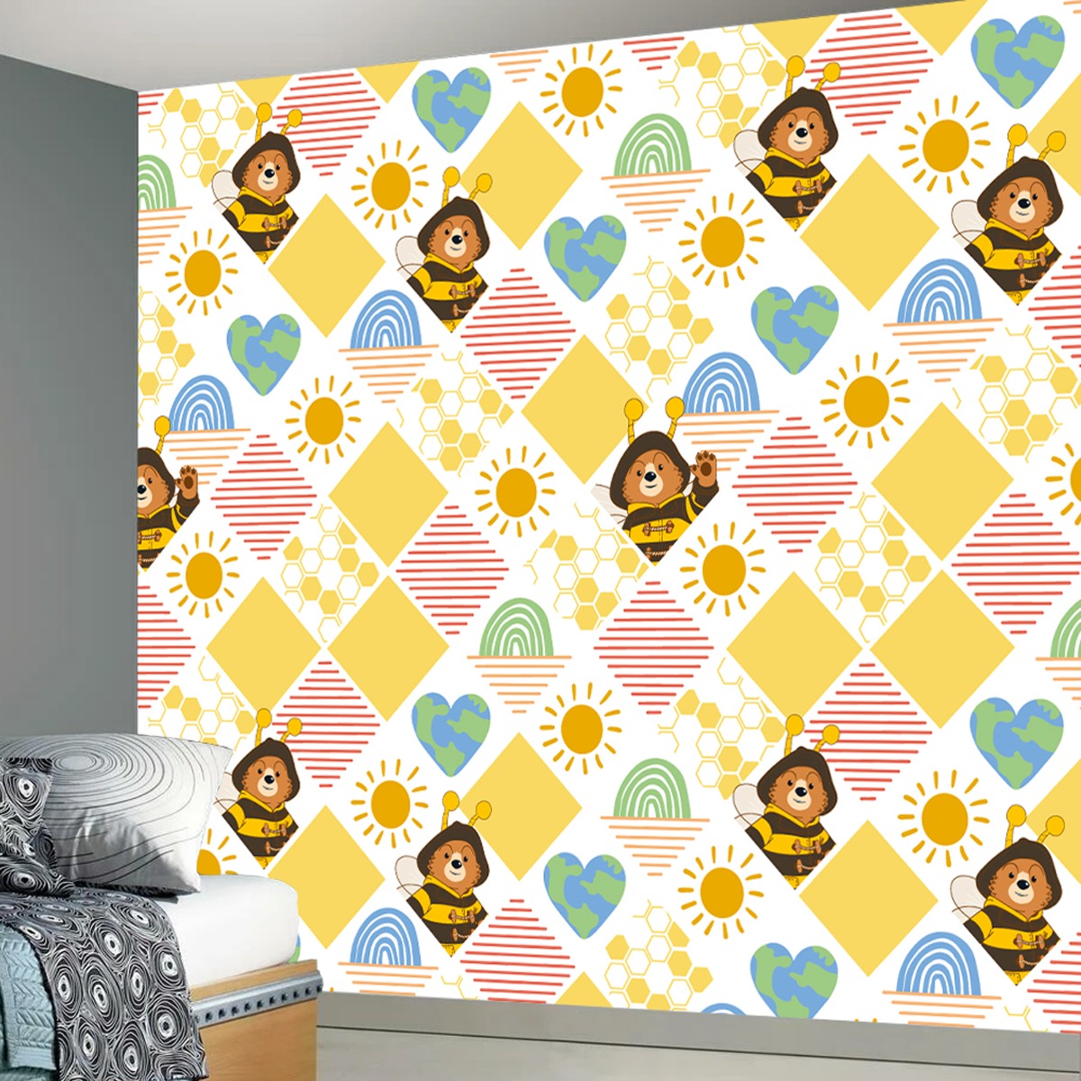 Paddington TV Mural - Bee Pattern Full Wall Mural