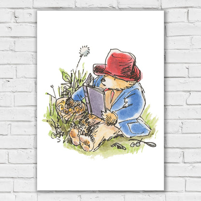 Paddington Bear Classic Print - Reading on Grass Wall Art