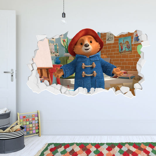 Paddington TV Wall Sticker - In Studio With Arms Open Broken Wall