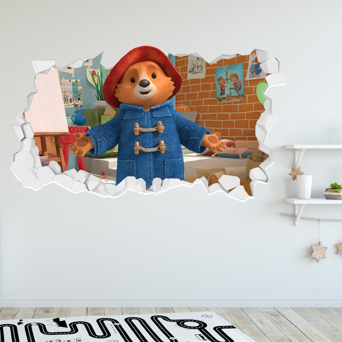 Paddington TV Wall Sticker - In Studio With Arms Open Broken Wall