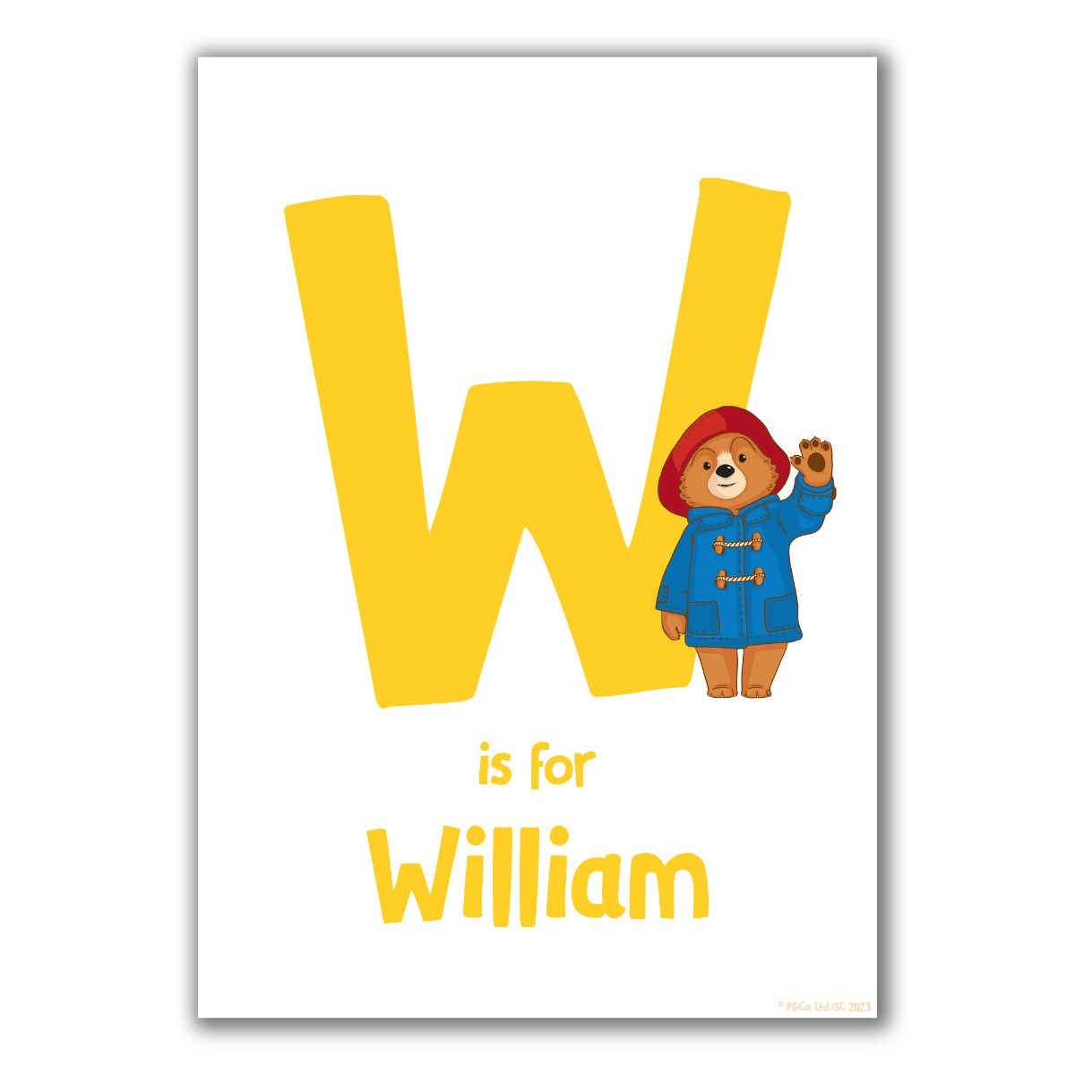 Paddington Bear TV Print- Letter and Name Yellow Wall Art