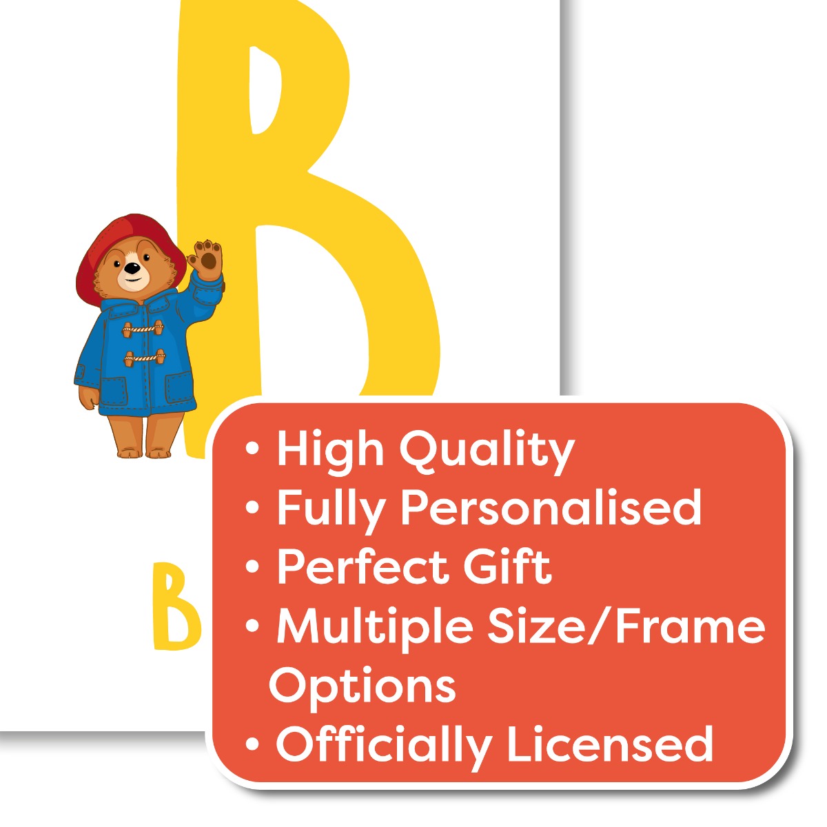 Paddington Bear TV Print- Letter and Name Yellow Wall Art