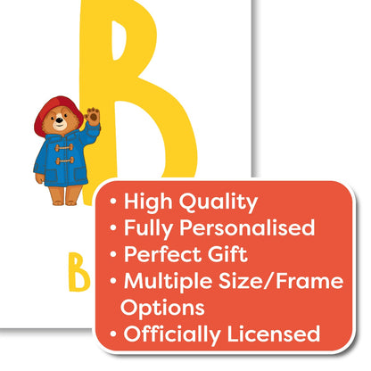 Paddington Bear TV Print- Letter and Name Yellow Wall Art