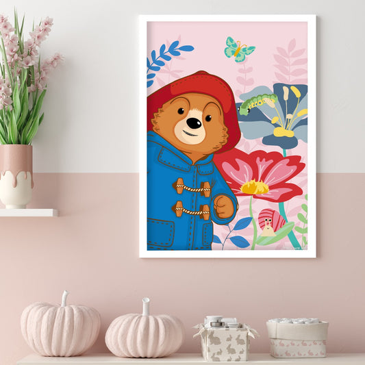 Paddington Bear TV Print - Pink Flowers Wall Art
