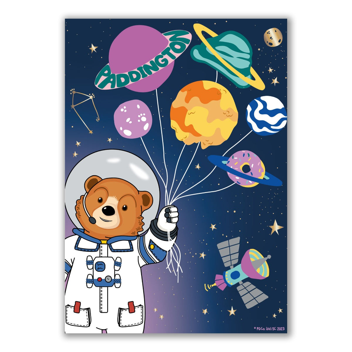 Paddington Bear TV Print - Space Planet Balloons Wall Art