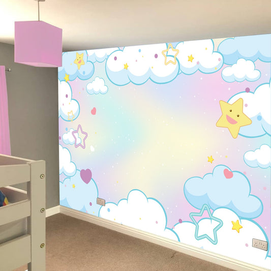 Nursery Wall Mural - Pastel Clouds and Stars