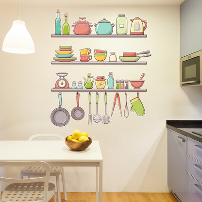 Kitchen Wall Sticker - Pastel Colour Shelves