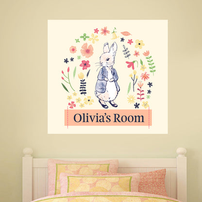 Peter Rabbit Personalised Flower Wreath Wall Sticker