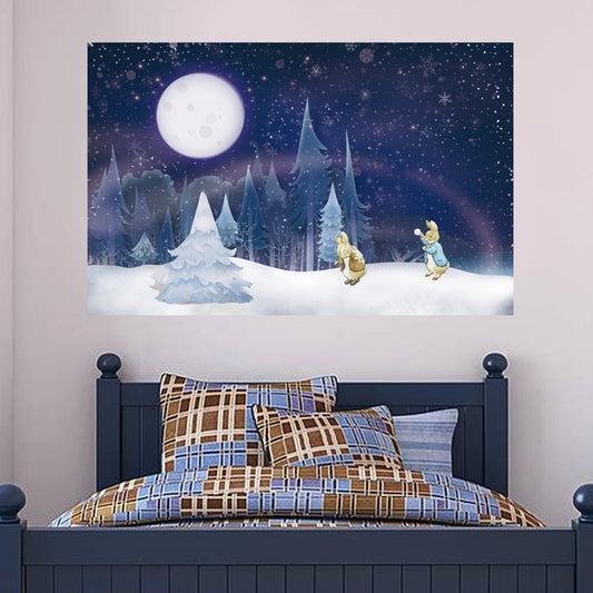 Peter Rabbit And Benjamin Bunny Full Moon Winter Wall Sticker