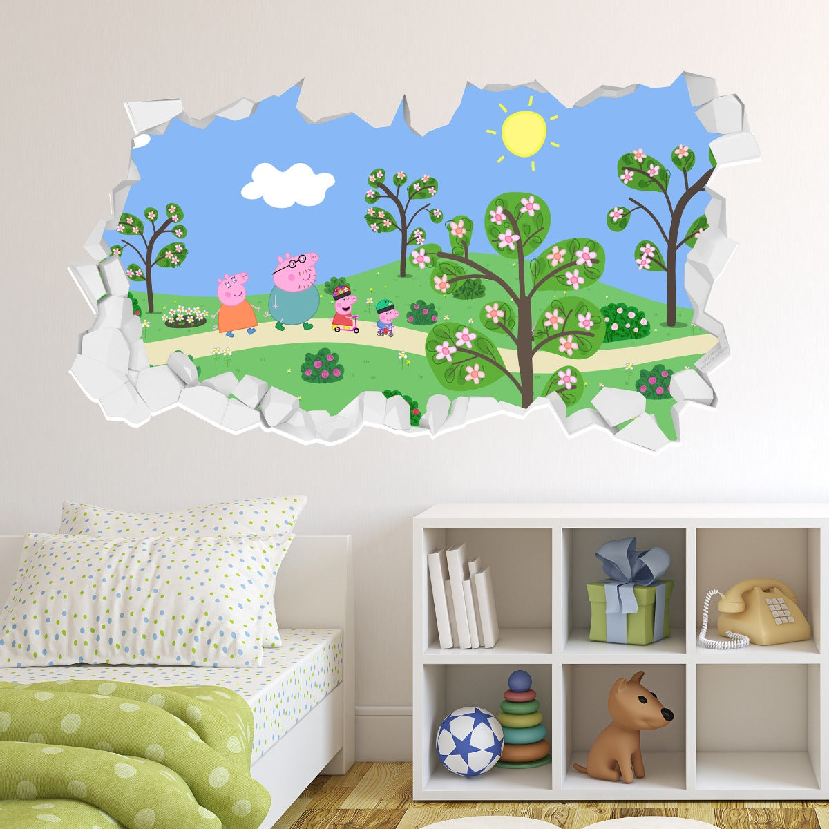 Peppa Pig Wall Sticker - Peppa and Family Park Scene Broken Wall