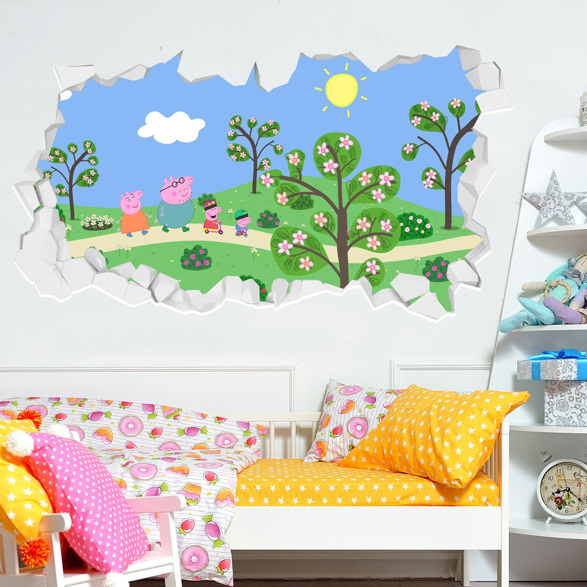 Peppa Pig Wall Sticker - Peppa and Family Park Scene Broken Wall