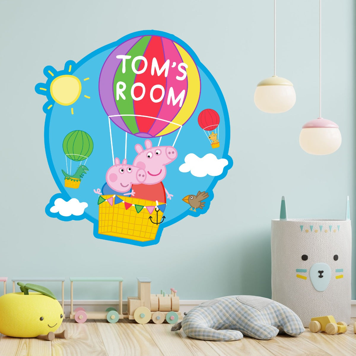 Peppa George Sticker Peppa Pig Wall Sticker - Peppa and George Hot Air Balloon Personalised ...
