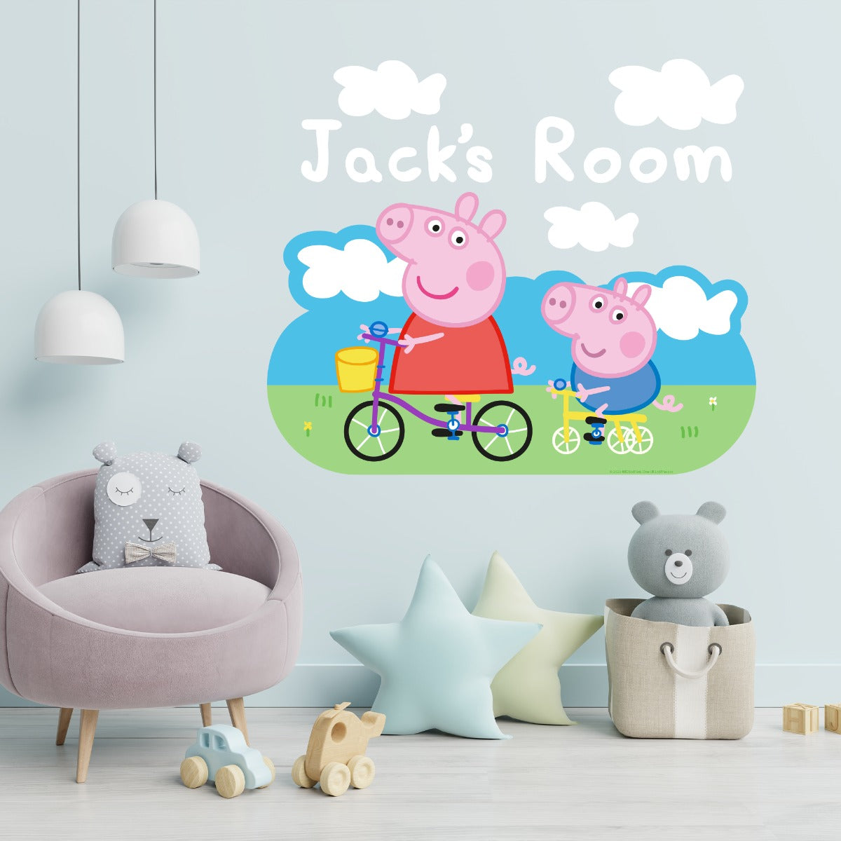 Peppa George Sticker Peppa Pig Wall Sticker - Peppa and George Clouds Personalised Name Wall ...