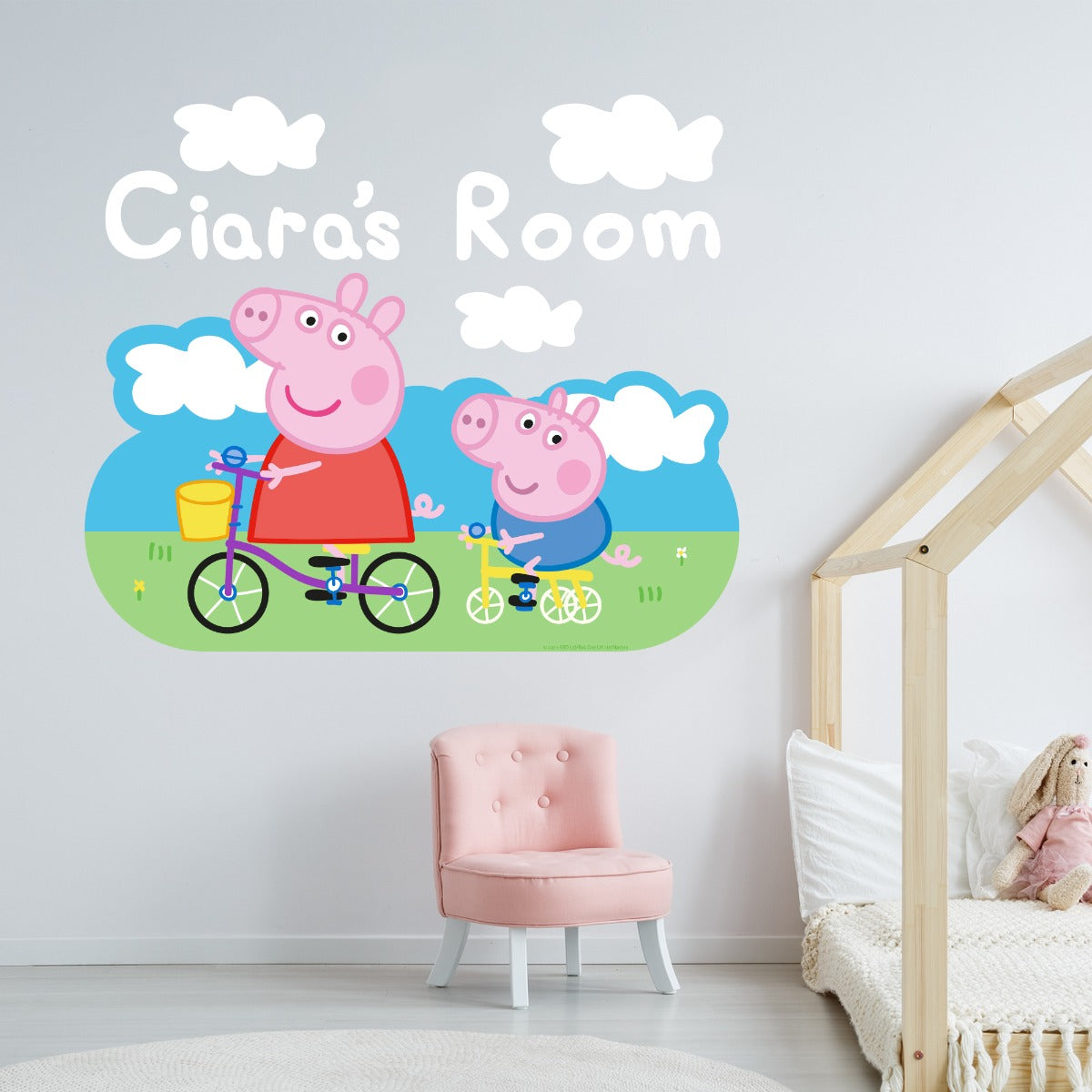 Peppa Pig Wall Sticker - Peppa and George Clouds Personalised Name