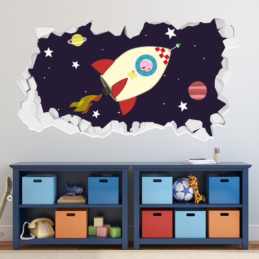 Peppa Pig Wall Sticker - Peppa and George Space Rocket Broken Wall