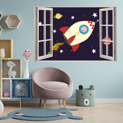 Peppa Pig Wall Sticker - Peppa and George Space Rocket Window Wall