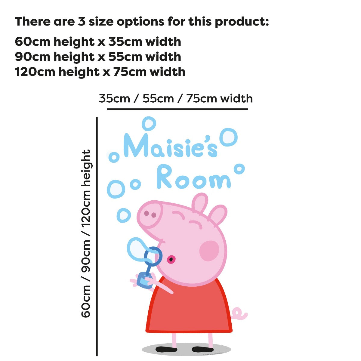 Peppa Pig Wall Sticker - Peppa Blowing Bubbles Personalised Name