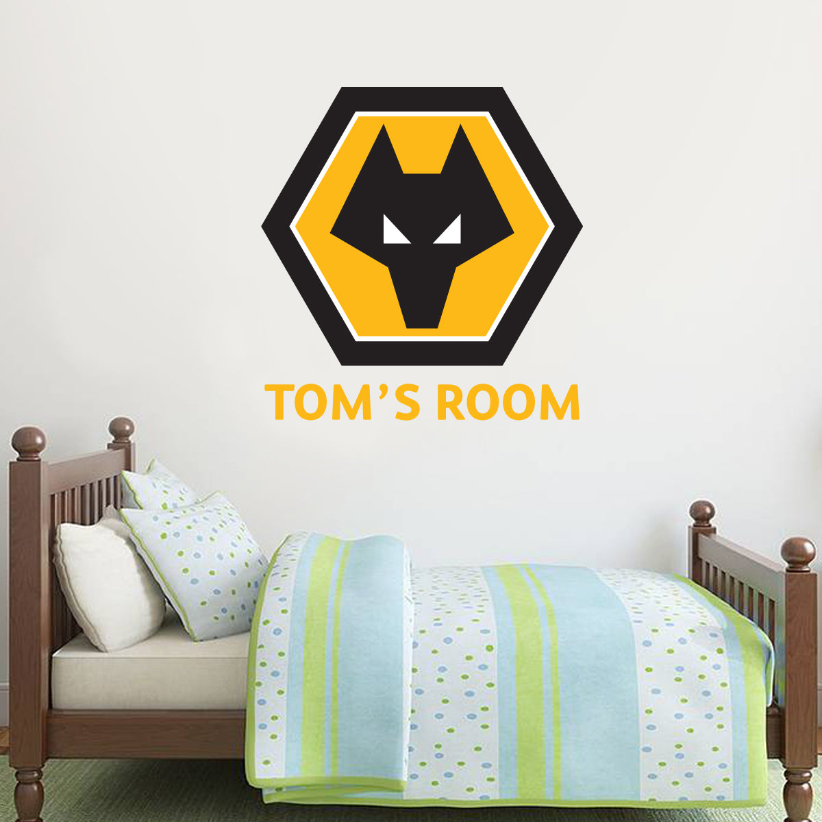 Wolverhampton Wanderers F.C. - Personalised Name & Crest Wall Art + Wolves Wall Sticker Set
