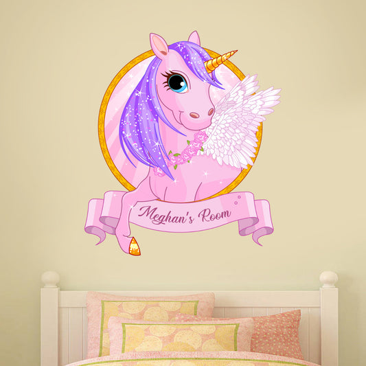 Unicorn Wall Sticker Personalised Name Circle