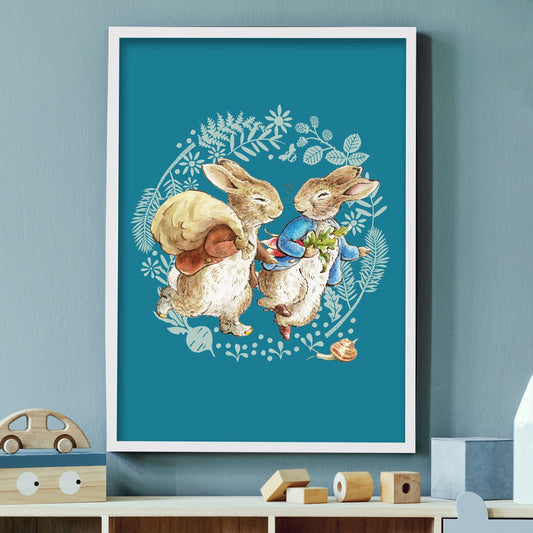 Peter Rabbit Print - Peter and Benjamin Bunny Wreath Print
