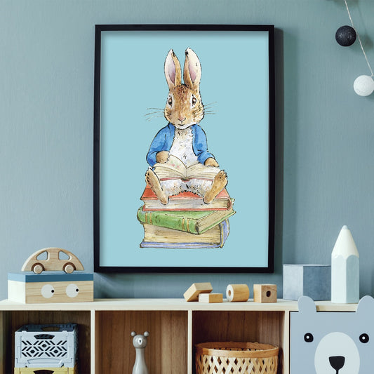Peter Rabbit Print - Peter Sitting on Books Print