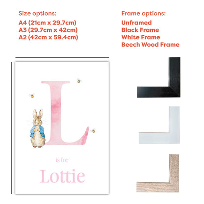 Peter Rabbit Print - Pink Personalised Letter & Name Print