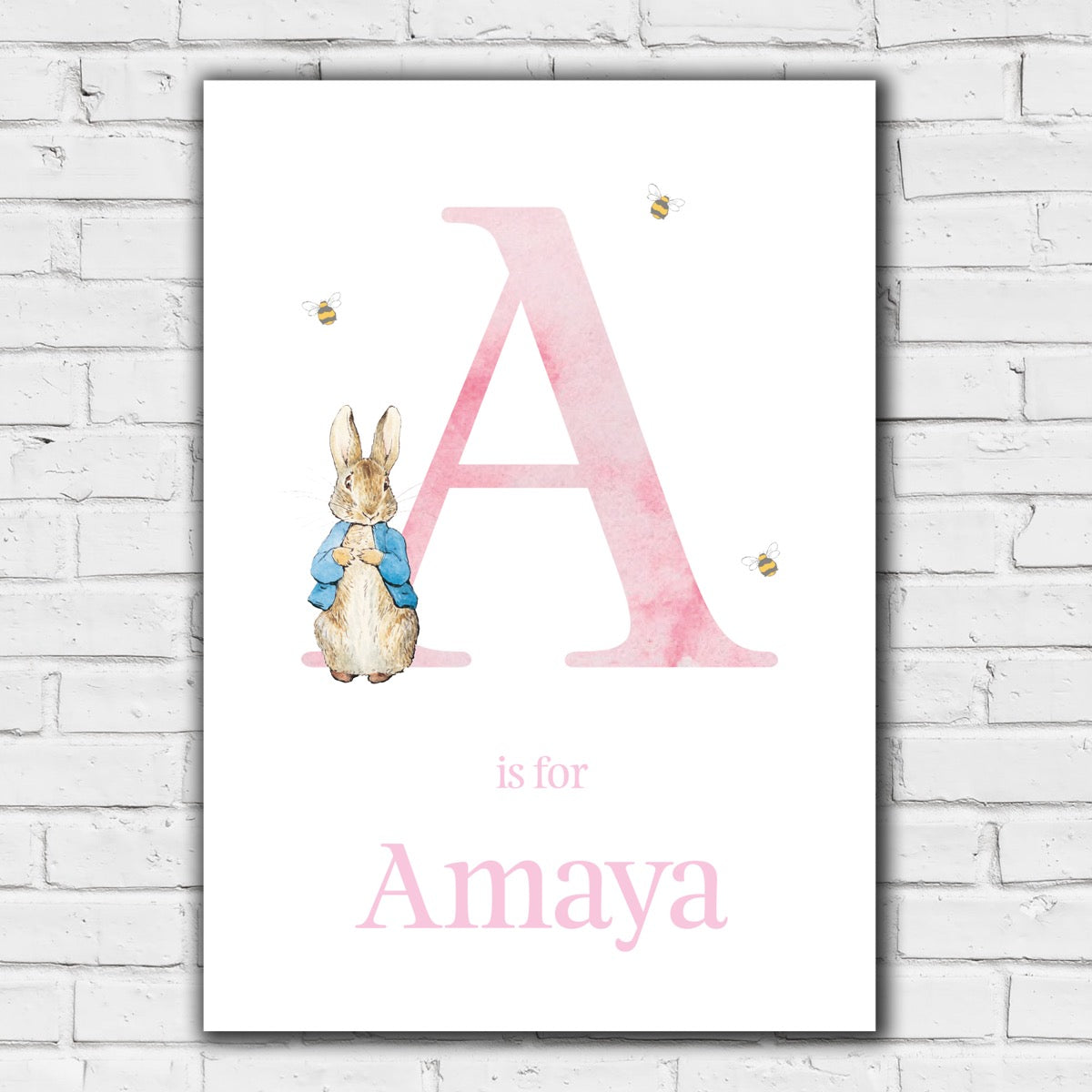 Peter Rabbit Print - Pink Personalised Letter & Name Print