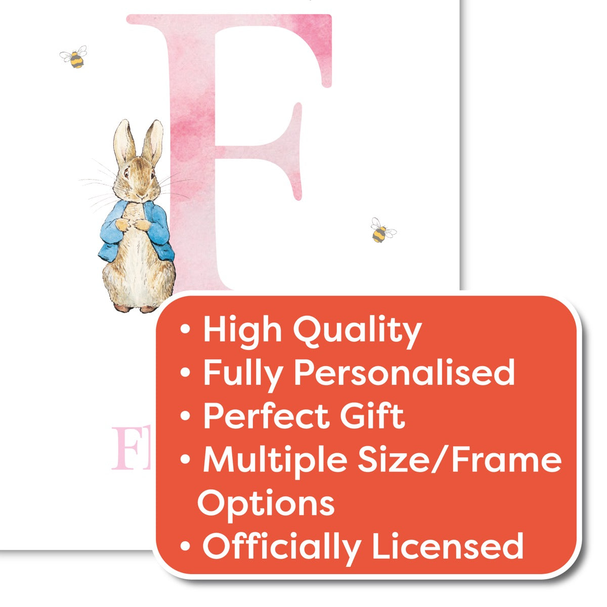 Peter Rabbit Print - Pink Personalised Letter & Name Print
