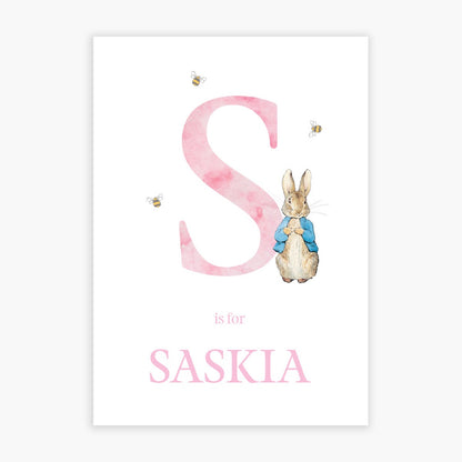 Peter Rabbit Print - Pink Personalised Letter & Name Print