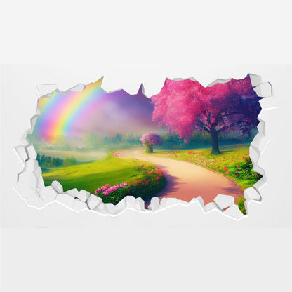 Rainbow Wall Sticker - Pink Rose Garden Rainbow Broken Wall