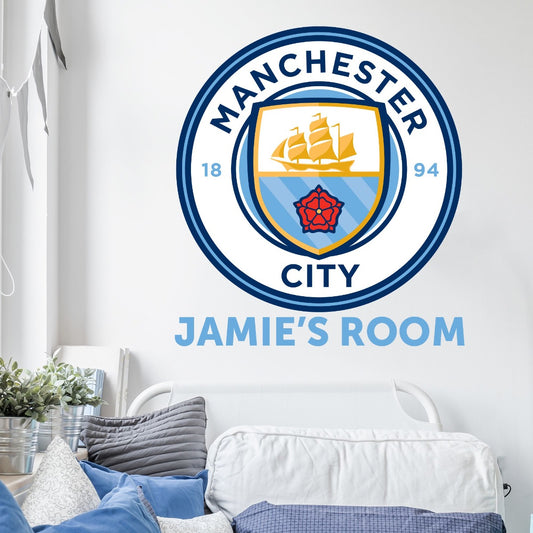 Manchester City Personalised Name with Crest Man City Crest Wall Sticker
