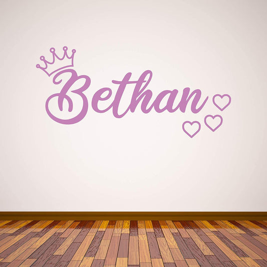 Princess Crown and Hearts Personalised Name Wall Sticker