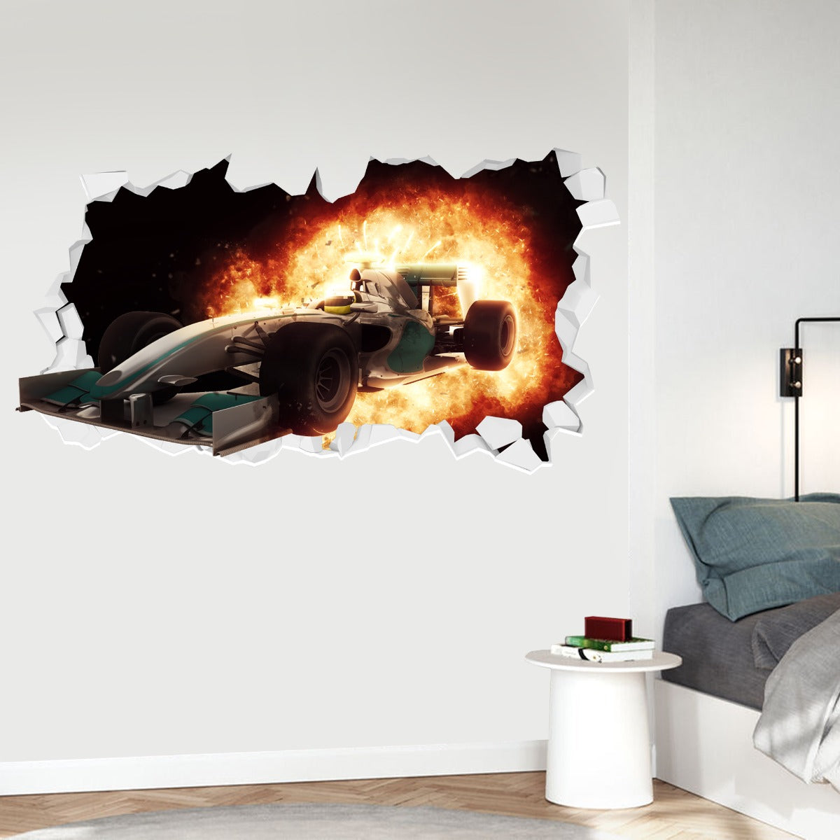 Wall Paper Sticker Racing Car Wall Sticker - Race Car Flames Broken Wall – www.themed.co.uk